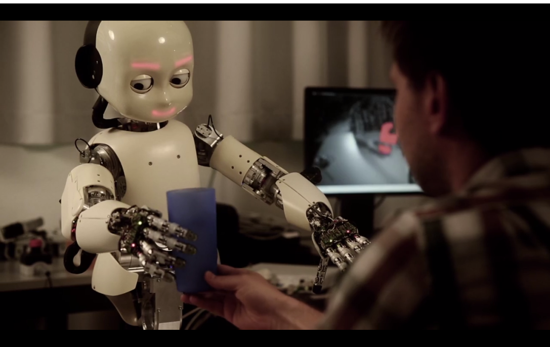 The iCub humanoid robot at the IDSIA robotics lab in Switzerland